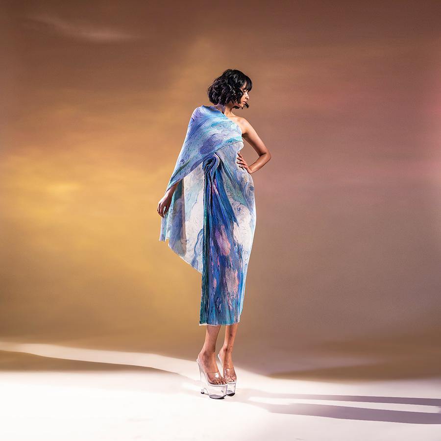 princess polly baby blue dress RICKI'S Smocked Off-Shoulder Asymmetrical Dress main image 1