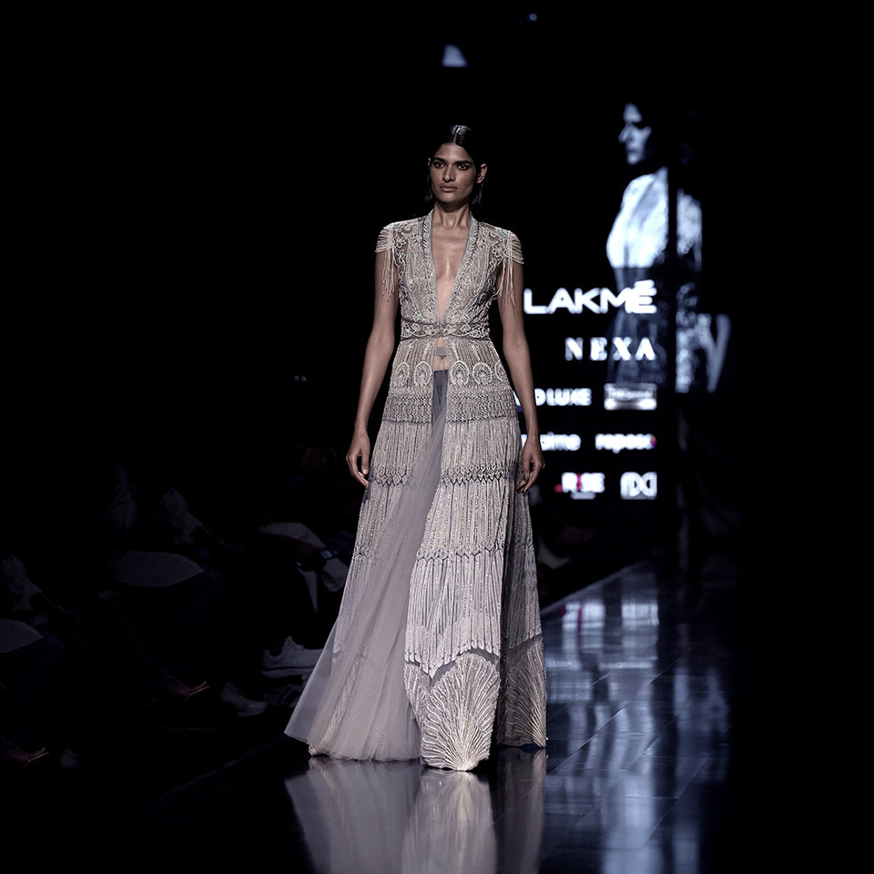 Multi Panelled Floor-Length Embellished Jacket – Abhishek Sharma