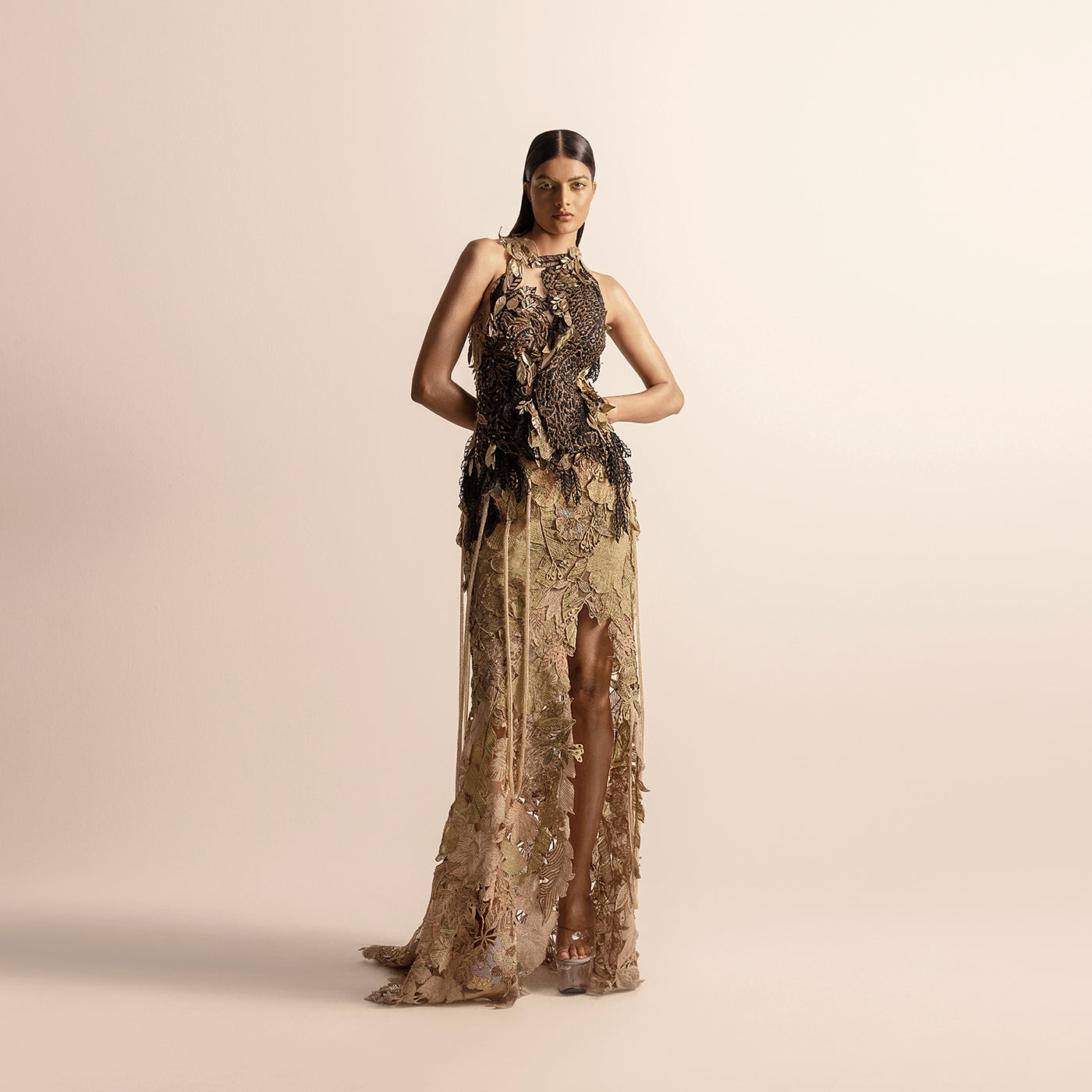 strapless open back dress 3D Embellished Leopard Themed Dusk Gown – Abhishek Sharma