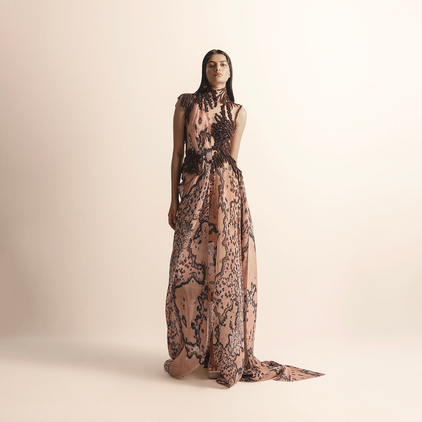 Reef Printed Textured Asymmetrical Draped Dress