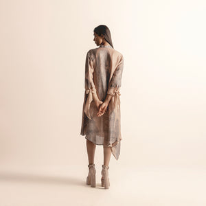 NADRU GRAPHIC PRINTED A-LINE DRESS WITH TIE-UP DETAILING IN SLEEVES