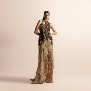3D Embellished Leopard Themed Dusk Gown