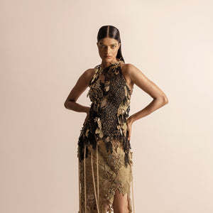 3D Embellished Leopard Themed Dusk Gown
