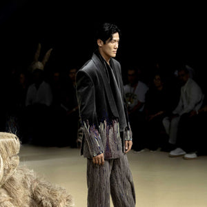 Embellished velvet jacket set with chiffon couched detailing, Tuxedo, cocktail suit, menswear
