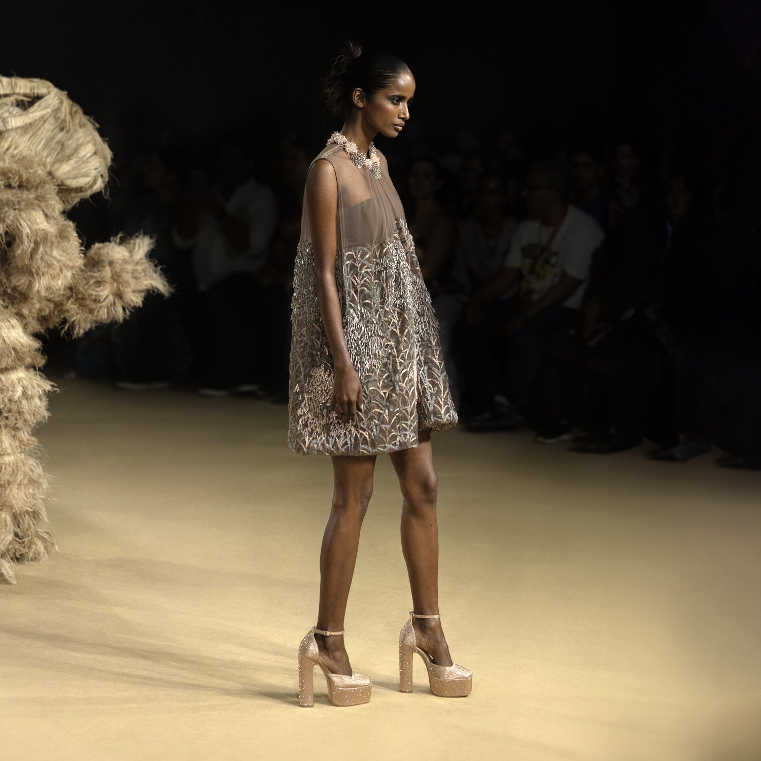 Embellished anti-fit balloon dress, intricate embroidery - artistic high fashion outfit, youngester dress, artistic embroidery