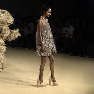 Embellished anti-fit balloon dress, intricate embroidery - artistic high fashion outfit, youngester dress, artistic embroidery