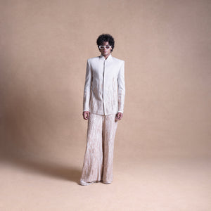 Handwoven bandhgala jacket with intricate embellishments – artisanal men’s fashion set