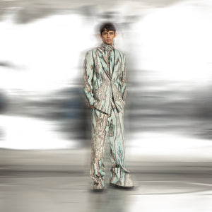 Coast print shawl collar single button jacket – elegant sea-inspired formal blazer, print on print, coord set