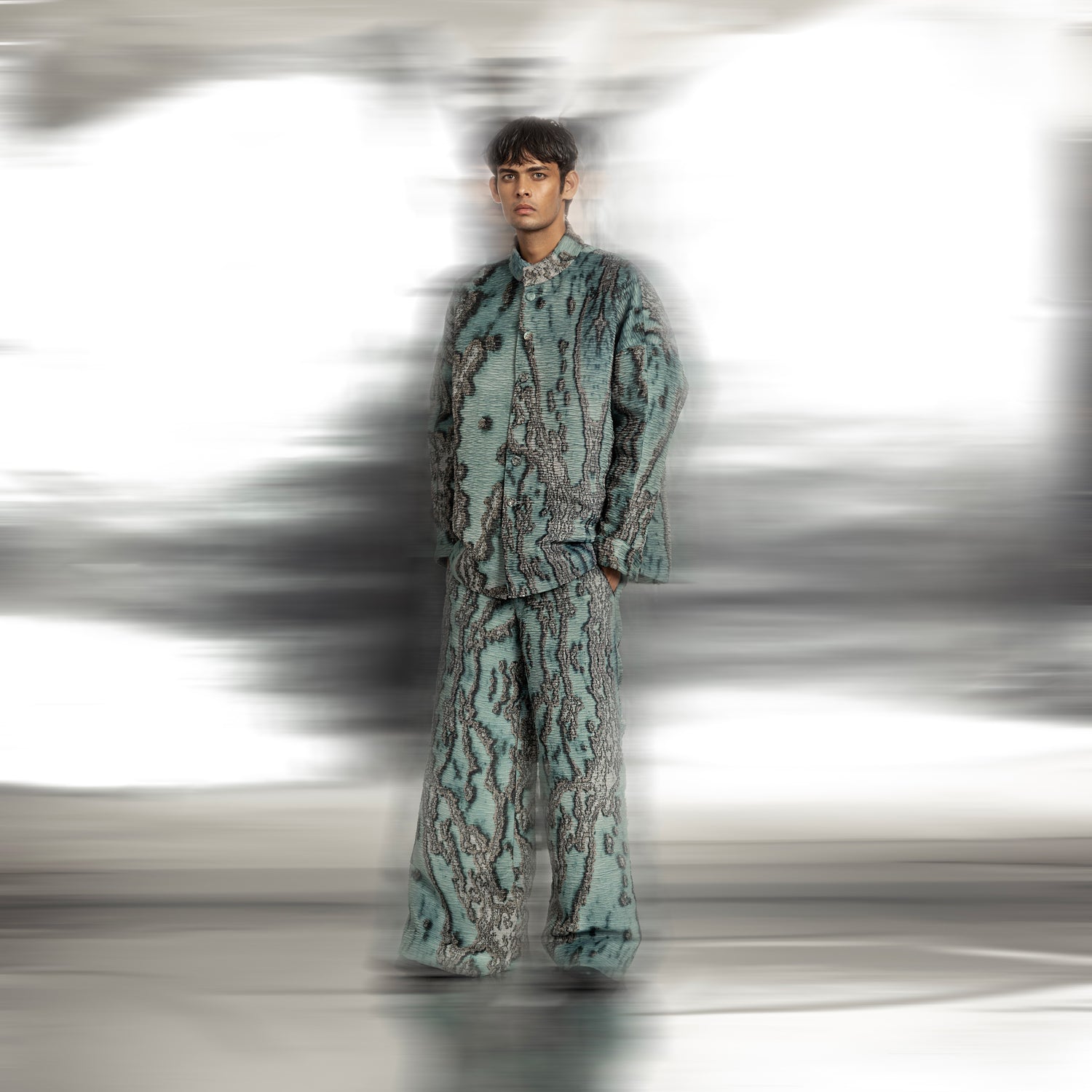 Coast print texture anti-fit drop-down shoulder jacket – breezy coastal themed layering piece, Coord set