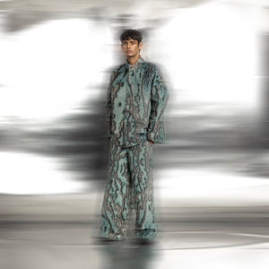 Coast print texture anti-fit drop-down shoulder jacket – breezy coastal themed layering piece, Coord set