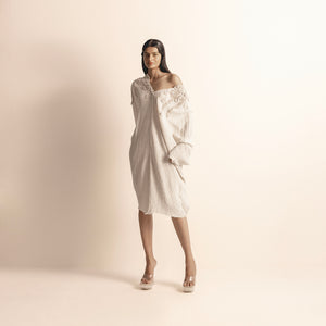 Crinkle draped tunic with embellished motifs – texture designer piece