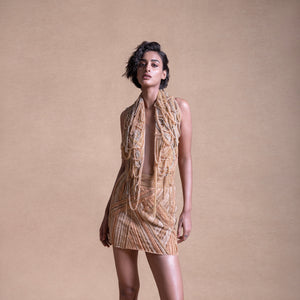 Sleeveless Short Dress with Drip String Details – Bold Party Dress, Trendy Cocktail Wear, stylish evening attire