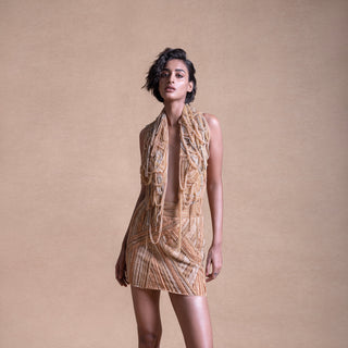 Sleeveless Short Dress with Drip String Details – Bold Party Dress, Trendy Cocktail Wear, stylish evening attire