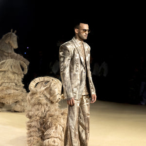 Men's geometric metallic suit set with wide-leg pants – cocktail suit, menswear