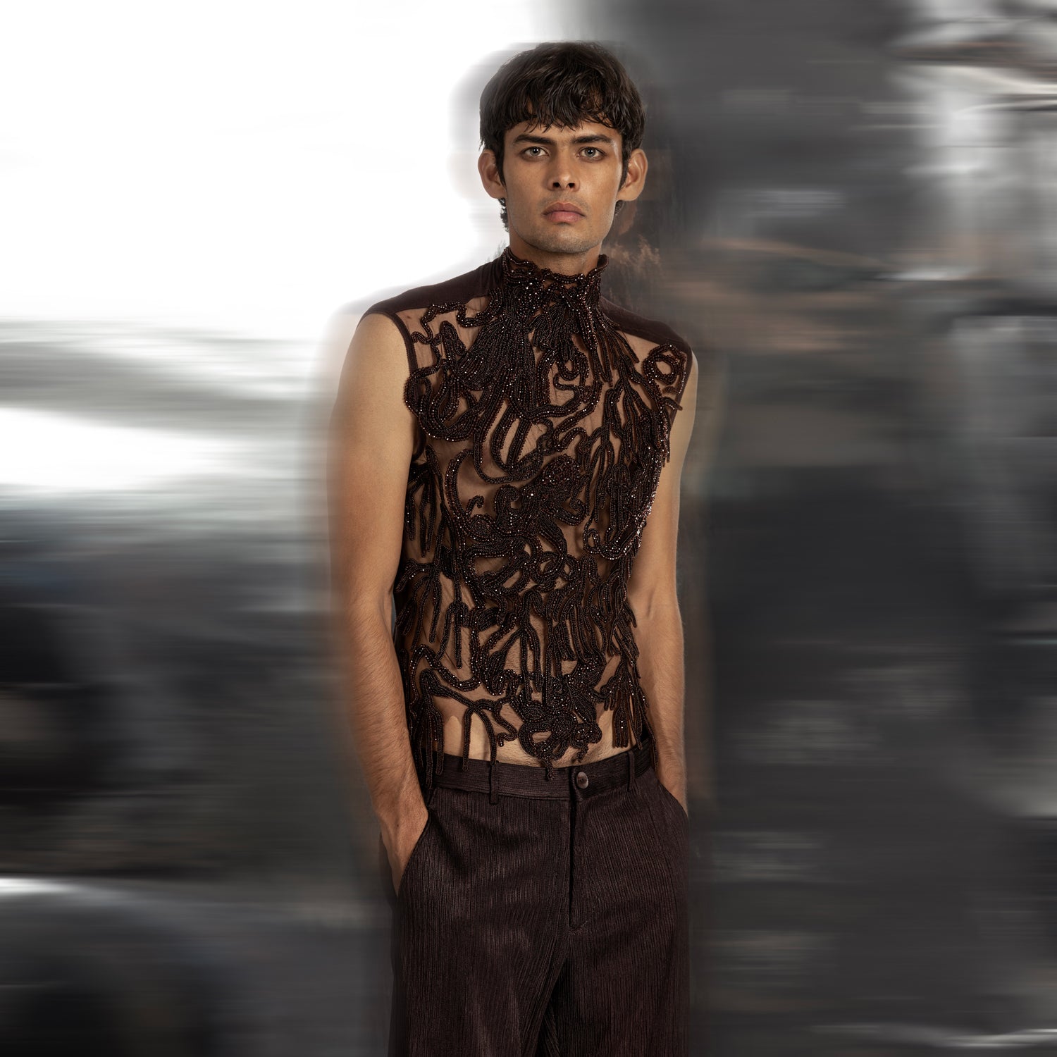 Grouper Open Chest Jacket in a Graphic Yarn Couching – Abhishek Sharma