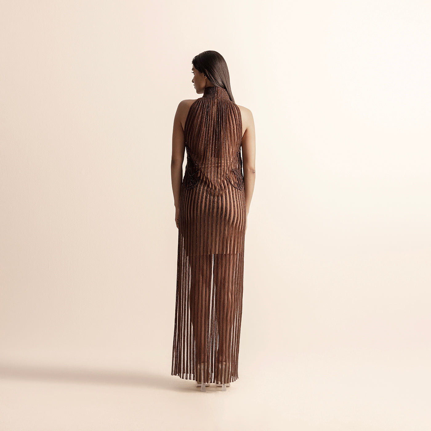 HIGH COLLAR INCUT SLEEVE 3D EMBELLISHED SHIFT DRESS XS / GROUPER / NET