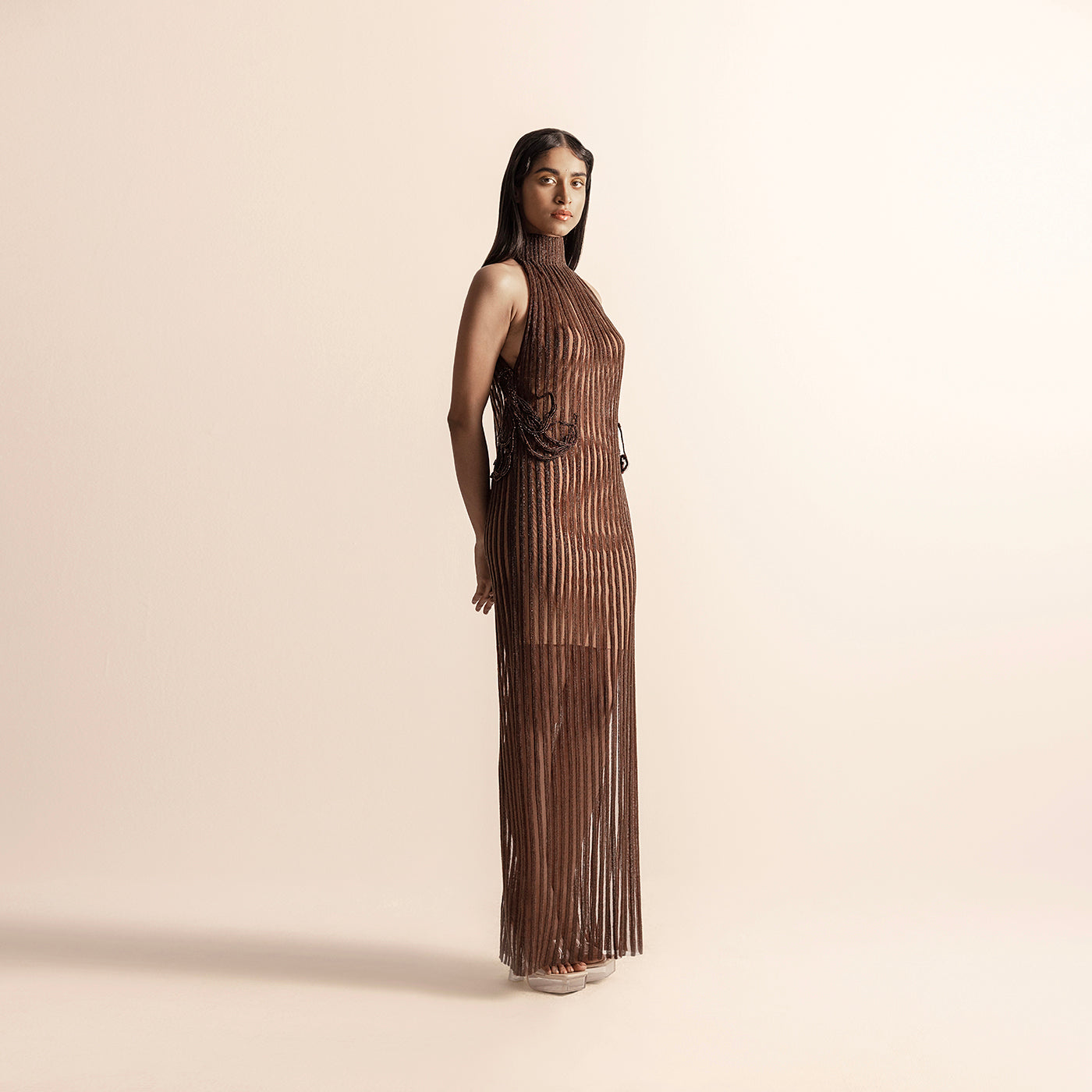 HIGH COLLAR INCUT SLEEVE 3D EMBELLISHED SHIFT DRESS – Abhishek Sharma