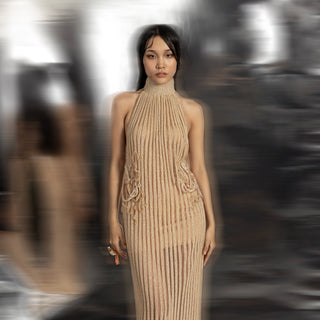 High collar incut sleeve long shift dress – sleek contemporary silhouette