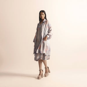 Lotus pond printed layered shirt dress – nature-inspired print dress