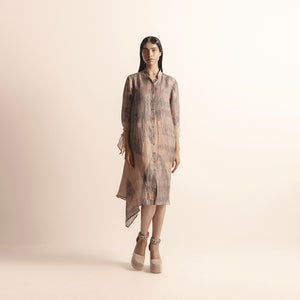 Nadru graphic printed A-line dress with tie-up detailing in sleeves – feminine artsy look