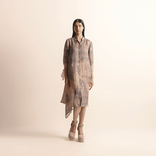 Nadru graphic printed A-line dress with tie-up detailing in sleeves – feminine artsy look