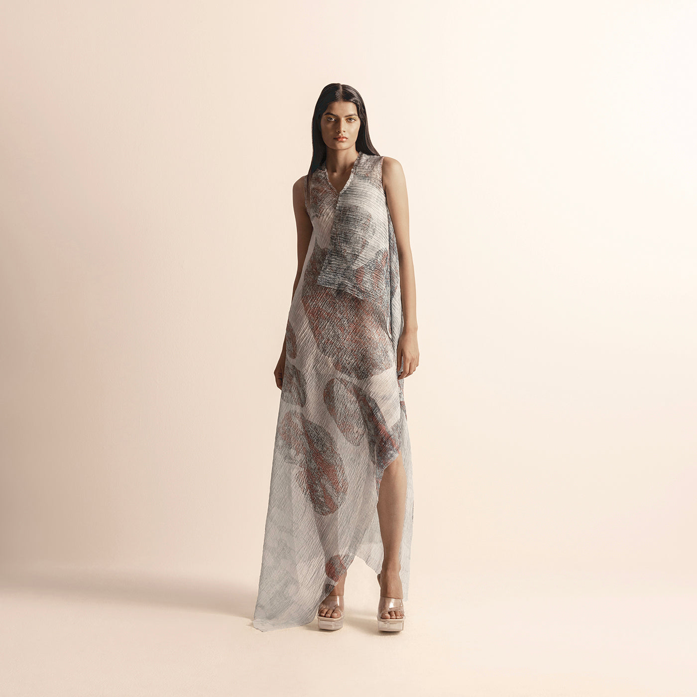 Nadru graphic printed heat textured draped dress – textured and artistic silhouette,printed tunic, dress.