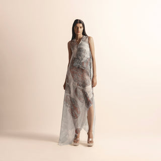 Nadru graphic printed heat textured draped dress – textured and artistic silhouette,printed tunic, dress.