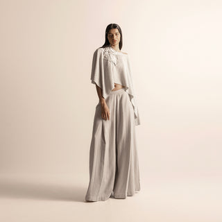 Nadru knit draped top with chiffon quilted pants – creative Indo-western ensemble