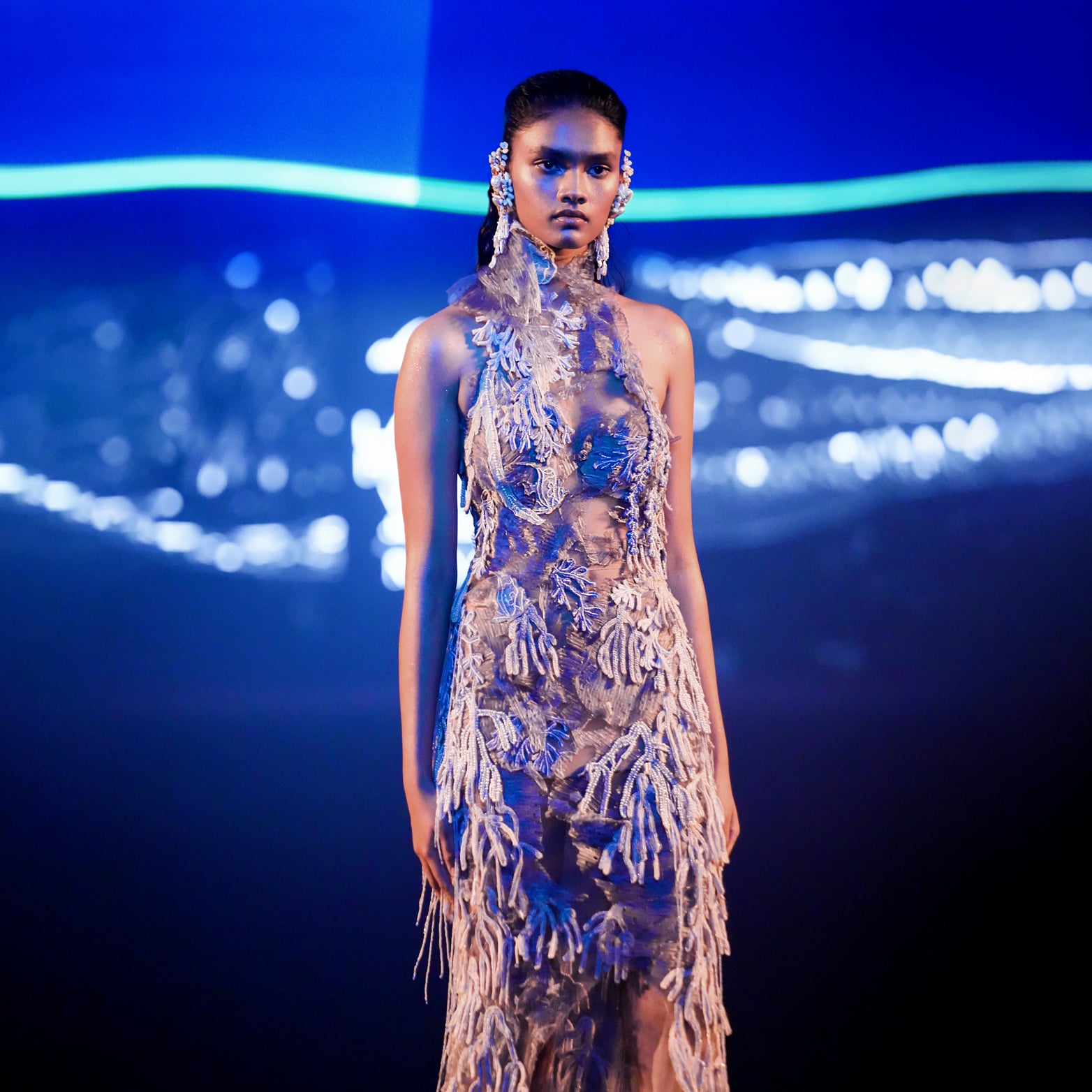 Reef Turtle Neck Backless Gown Abhishek Sharma Reef Turtle Neck Backless Gown Abhishek Sharma