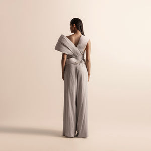 SCULPTED ASYMMETRICAL TOP AND QUILTED CHIFFON TROUSER