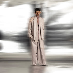 Shallow water extended shawl collar jacket – fluid coastal-themed formal outerwear, cocktail suit