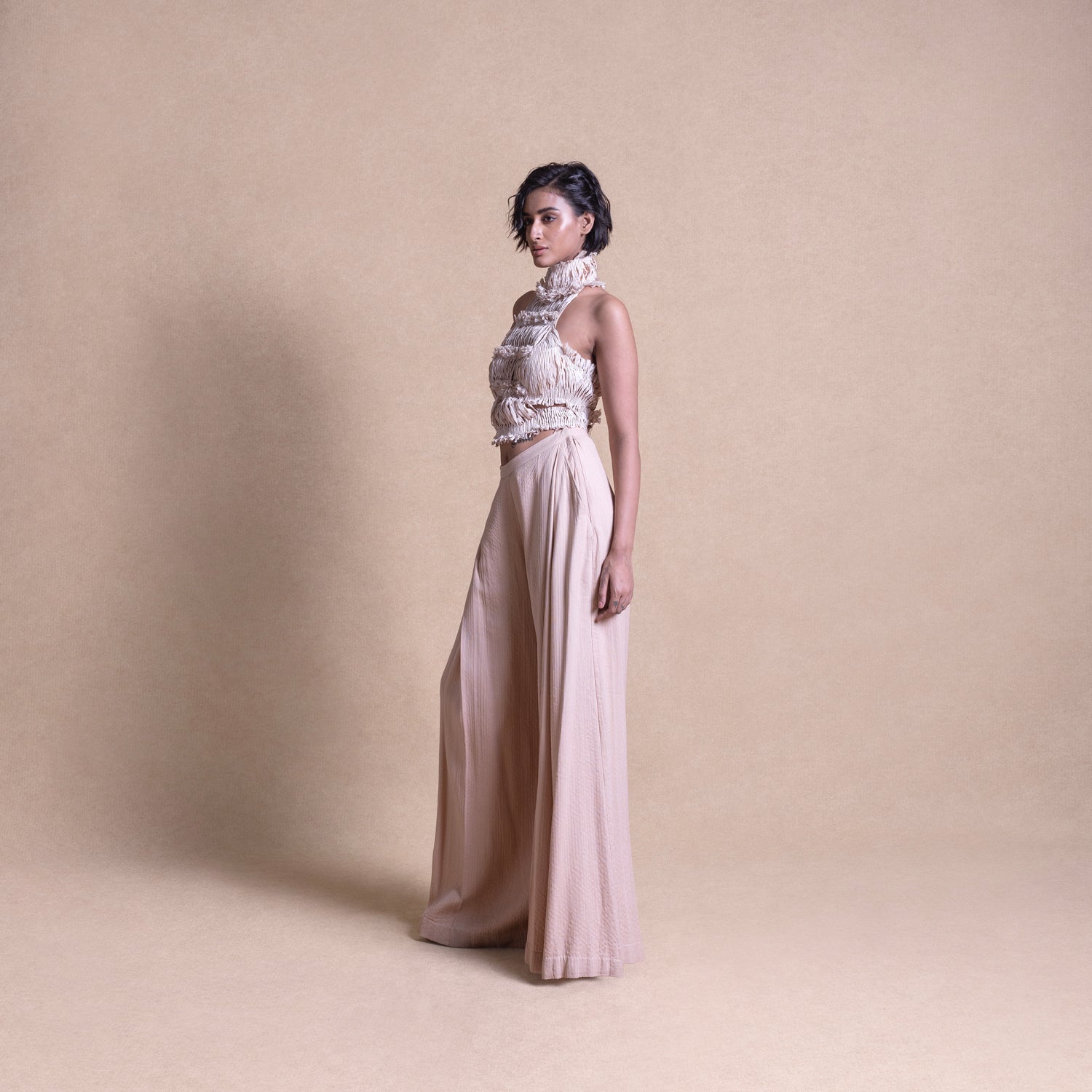 TEXTURED HALTER NECK TOP AND QUILTED PANTS SET – Abhishek Sharma