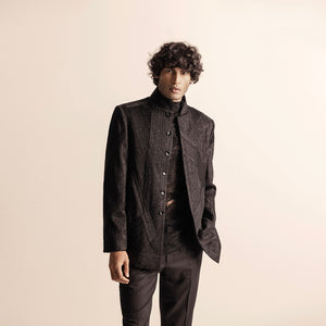 Yarn embellished Bandhgala set – bold couture menswear with artisanal yarn detailing