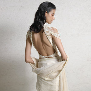 Drape embroidered pearl string blouse with chiffon ombre saree