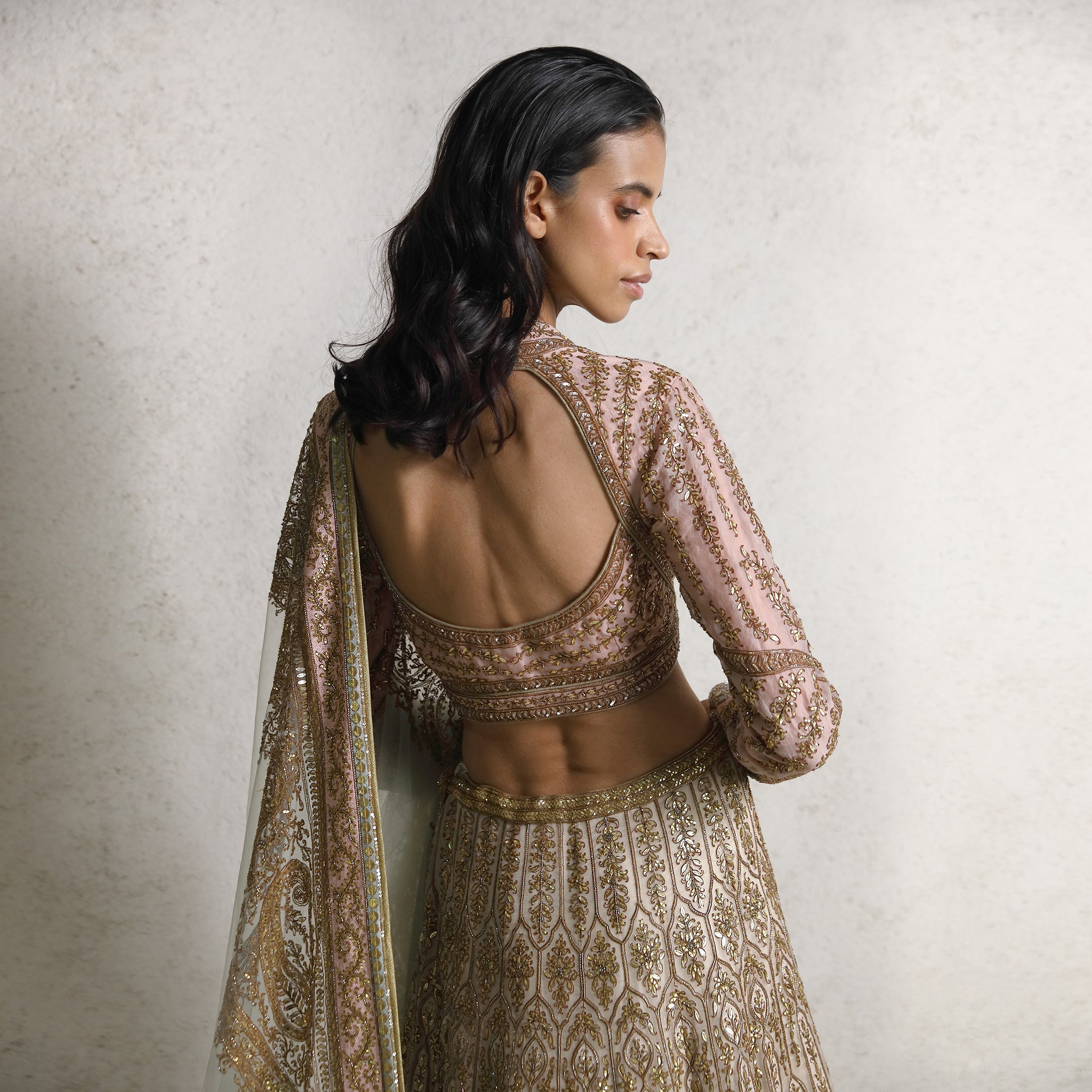 Silk organza multiple kali flared lehenga with a fine Resham and sequin embroidery bringing the royal vintage feel. Delicately embroidered blouse and exotic dupatta complete the look. This vintage royal look is a perfect pick for the bride who wants to look regal and delicate at the same time. #Abhishekstudio #abhisheksharma  #fashiondesignerabhisheksharma #designerware #ambawattaone #lakmefashionweek  #weddingware #bridal #modrenbride 