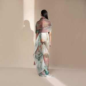 Graphic Crystallised Printed Drape skirt with a high slit styled with Drape top.