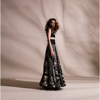 Organza embellished high waisted skirt with Textured tube top. Abhishek sharma, Abhishekstudio.