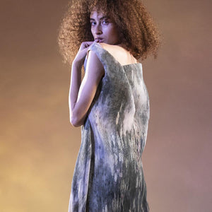 Impressionist printed pleated textured raised neck asymmetrical draped dress. The dress has a very elegant and modern feel. It’s a very simple look yet creates a bold impression.   Styling: keep it simple and chick. Pair it up with elegant heels or you can team it up with sneakers to give it a very upbeat sporty look. Abhishekstudio, Abhishek Sharma 