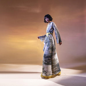 Asymmetrical printed textured draped jacket. abhishekstudio, abhisheksharma