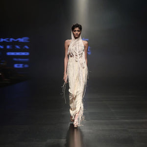 Avant-garde yarn-textured pencil skirt with matching top – futuristic designer top and skirt, cocktail look
