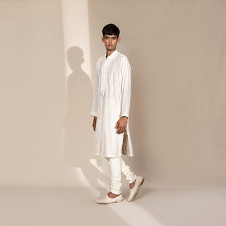 Chikankari kurta with fine pearl highlights – elegant handcrafted traditional wear, men's kurta