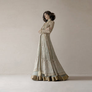 Embellished multi-paneled flared long jacket – statement ethnic wear, flared jacket, perfect look for sangeet, ethnic jacket
