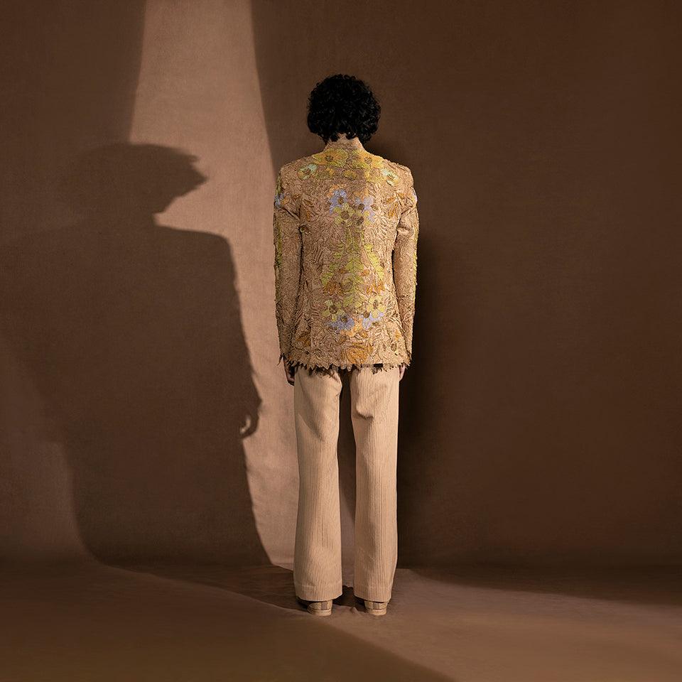 Filigree Craft Bandgala Jacket with textured flared pants. – Abhishek ...