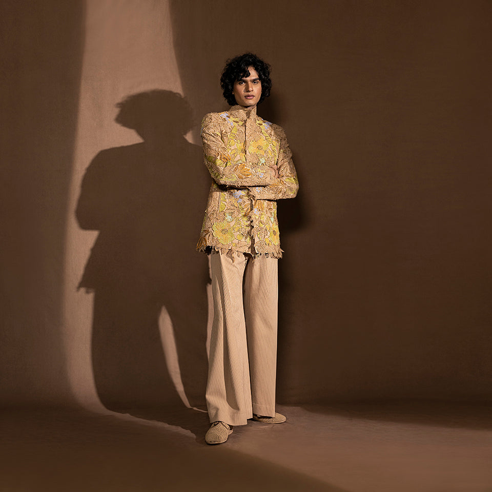 Filigree Craft Bandgala Jacket with textured flared pants. – Abhishek ...