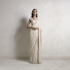 Fine jharokha shadow work chikankari saree – artisanal hand-embroidered detailing, red carpet couture saree