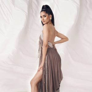 Chiffon fluted cowl with fine resham and pearl embroidery – elegant detailed drape