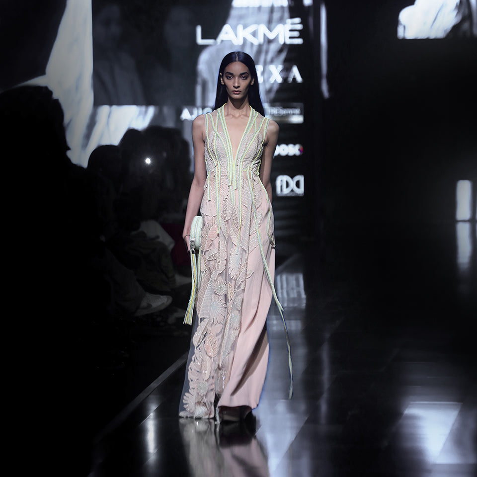 Floor-length two-paneled embellished jacket – sleek statement piece with fine detailing, youngster party  emberoidered jacket.