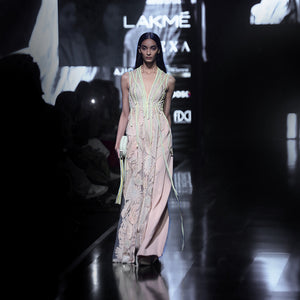 Floor-length two-paneled embellished jacket – sleek statement piece with fine detailing, youngster party  emberoidered jacket.