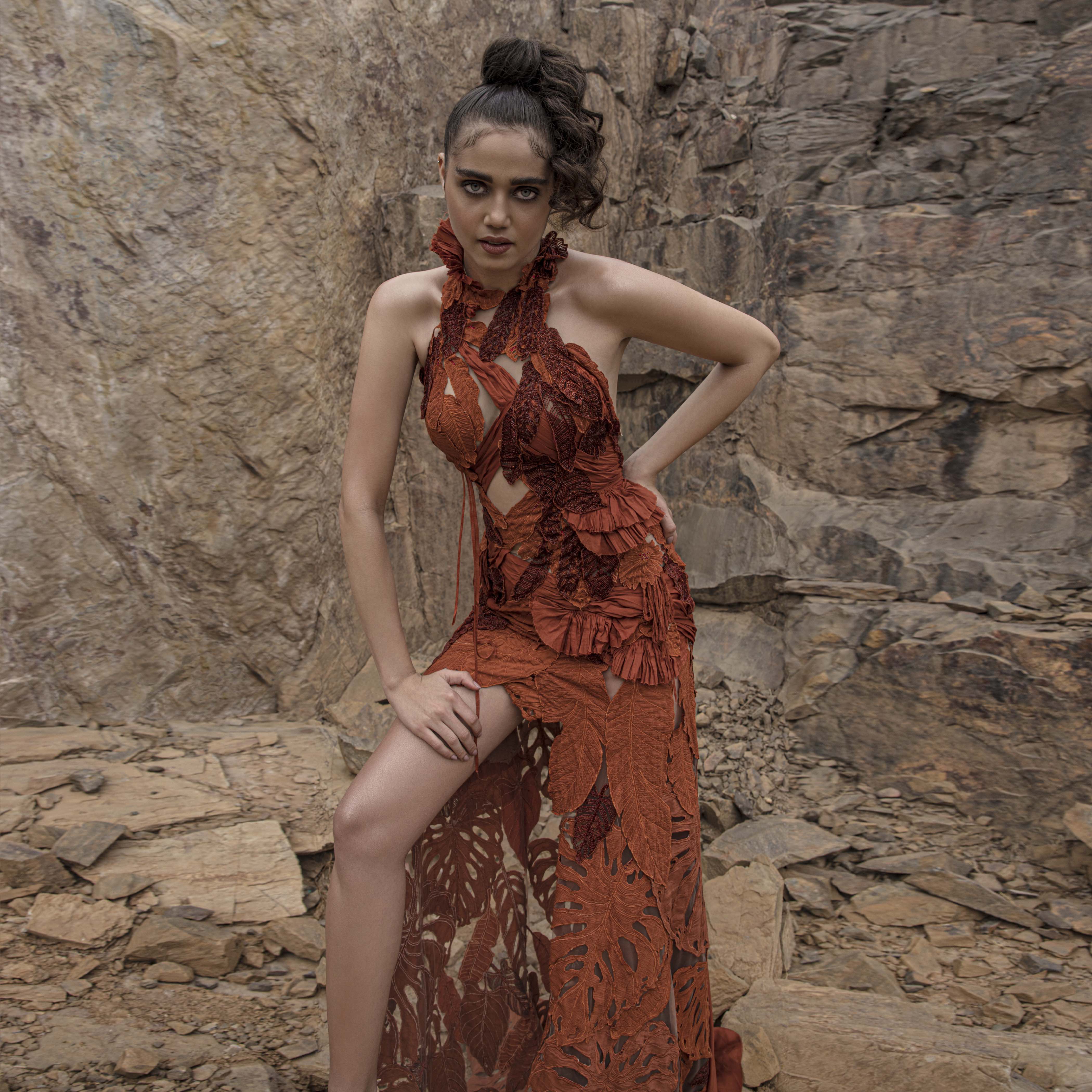 HALTER DRESS WITH HIGH NECK COLLAR – Abhishek Sharma