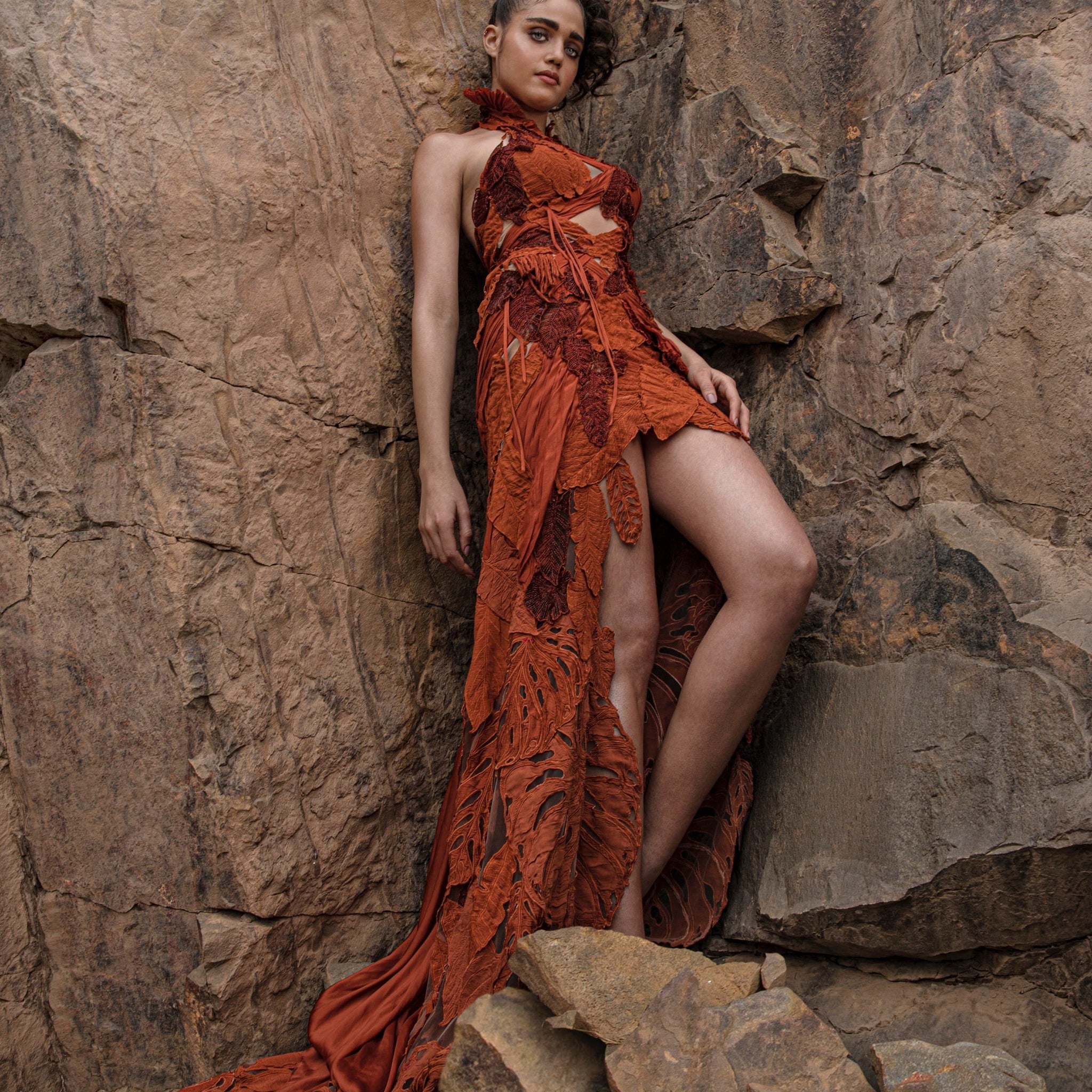 HALTER DRESS WITH HIGH NECK COLLAR – Abhishek Sharma